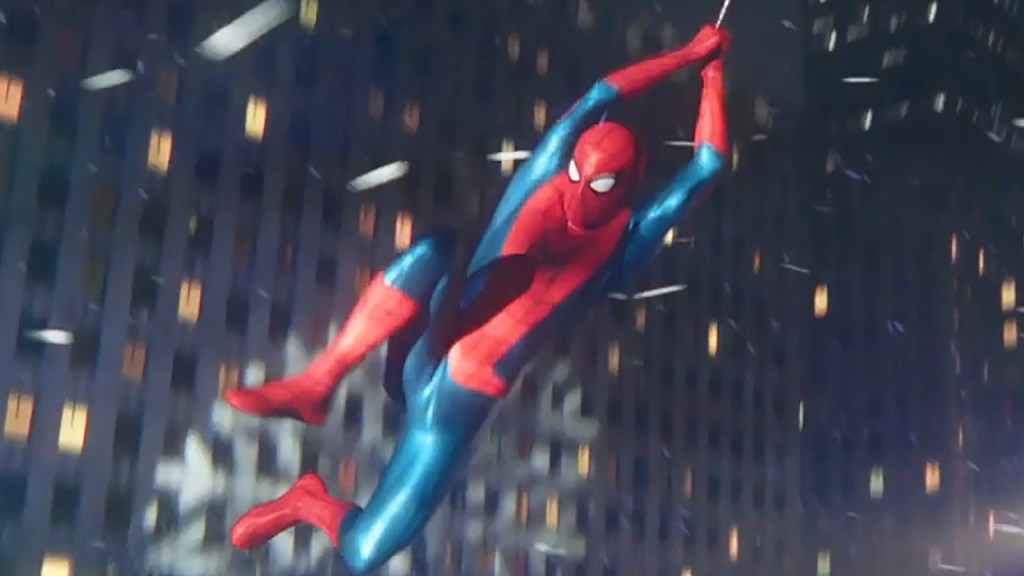 Spider-Man swinging through Rockefeller in Spider-Man No Way Home